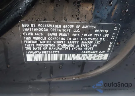2014 Volkswagen Passat 2.5L S from USA, damaged, VIN 1VWAP7A35EC016778